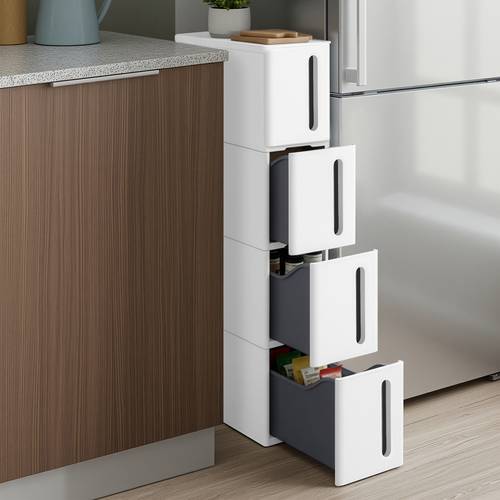 plastic storage drawers narrow storage trolley on wheels 4 drawer storage unit tower for bathroom saving 45 x 17 x 83cm white and grey