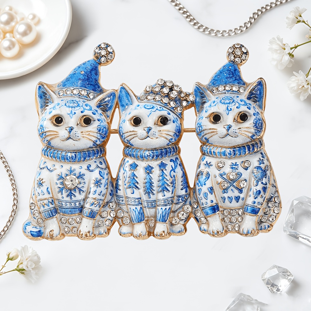 TEMU 1pc Solevdo Christmas Cat Sweater Style Enamel Brooch, Inlaid Rhinestone Cat Pin, Christmas Fashion Accessory Gift