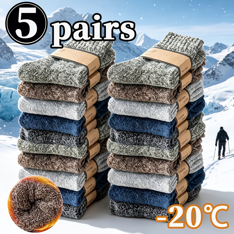 TEMU 5 Paar verdickte, plüschgefütterte wadenhohe Socken, Herbst/Winter Unisex einfarbige Thermosocken aus verdrilltem Garn, mehrfarbige kältesichere