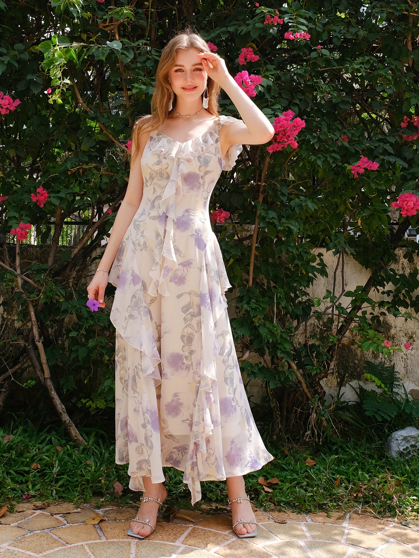 elegant french style floral maxi dress women sleeveless - Temu Ireland