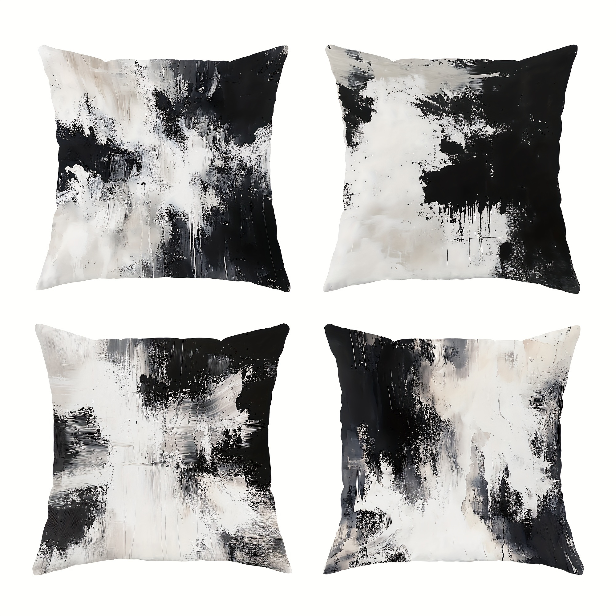 

Contemporary Abstract Black And Throw Pillow Covers, Set Of 4, Soft Decorative Pillowcases With Zipper Closure, One-sided Print, Machine Washable, For Living Room Bedroom Sofa Decor - No Inserts