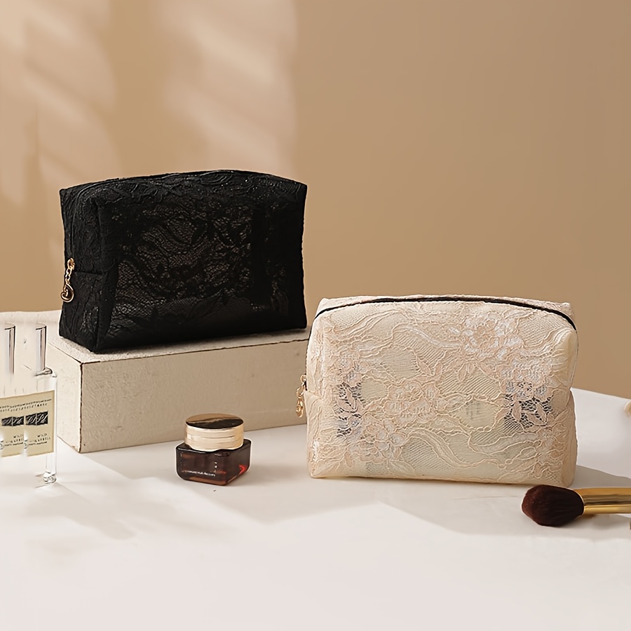 a lace mesh octagonal makeup bag large capacity travel organizer portable multi functional cosmetic pouch
