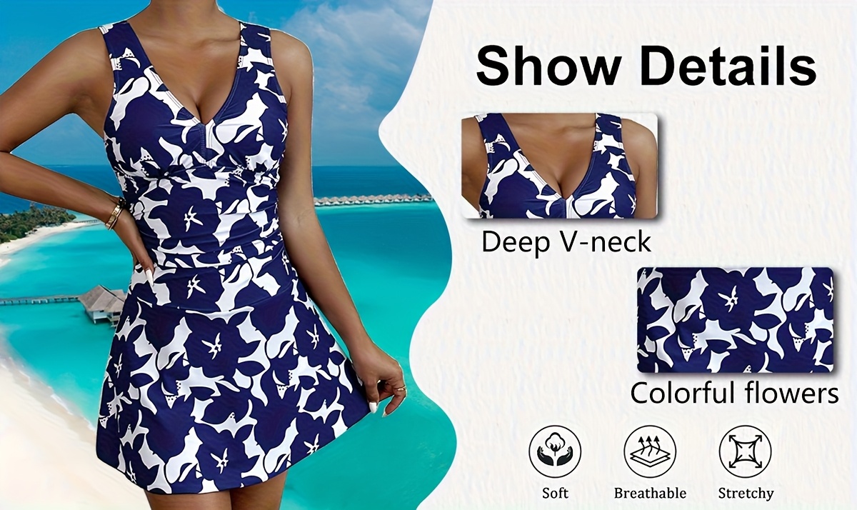 Costume Da Bagno Donna Con Gonna Stampa Scozzese, Vita Media, Bottoni Frontali - Elegante E Modaiolo Per Spiaggia E Piscina