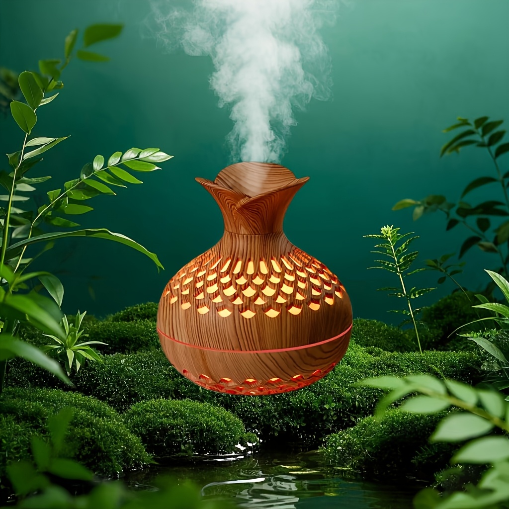 Diffuzor de Aromaterapie Elegant din Lemn cu Iluminare Ambientală LED în 7 Culori și 2 Moduri de Ceată - Design Compact Alimentat prin USB pentru Acasă, Birou, Mașină - Cadoul Perfect de Ziua Îndrăgostiților și Anul Nou, Umidificator Decorativ, Difuzor de Miros, Accesoriu Modern pentru Birou, Ceată de Înaltă Calitate