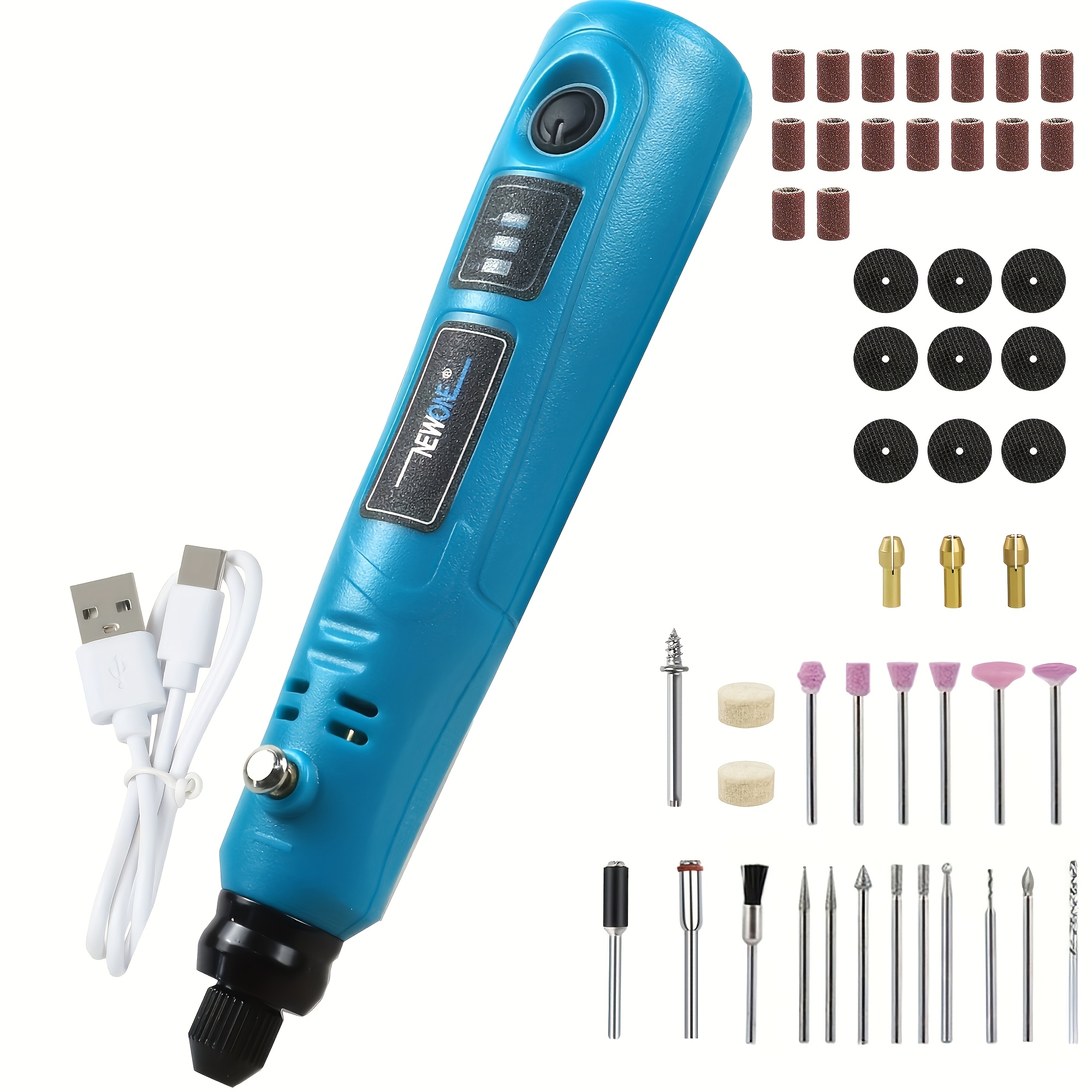 TEMU Mini Herramienta Rotativa Inalámbrica, Kit de Herramienta Rotativa de 3 Velocidades y Carga USB con 48 Accesorios, Herramienta Rotativa de