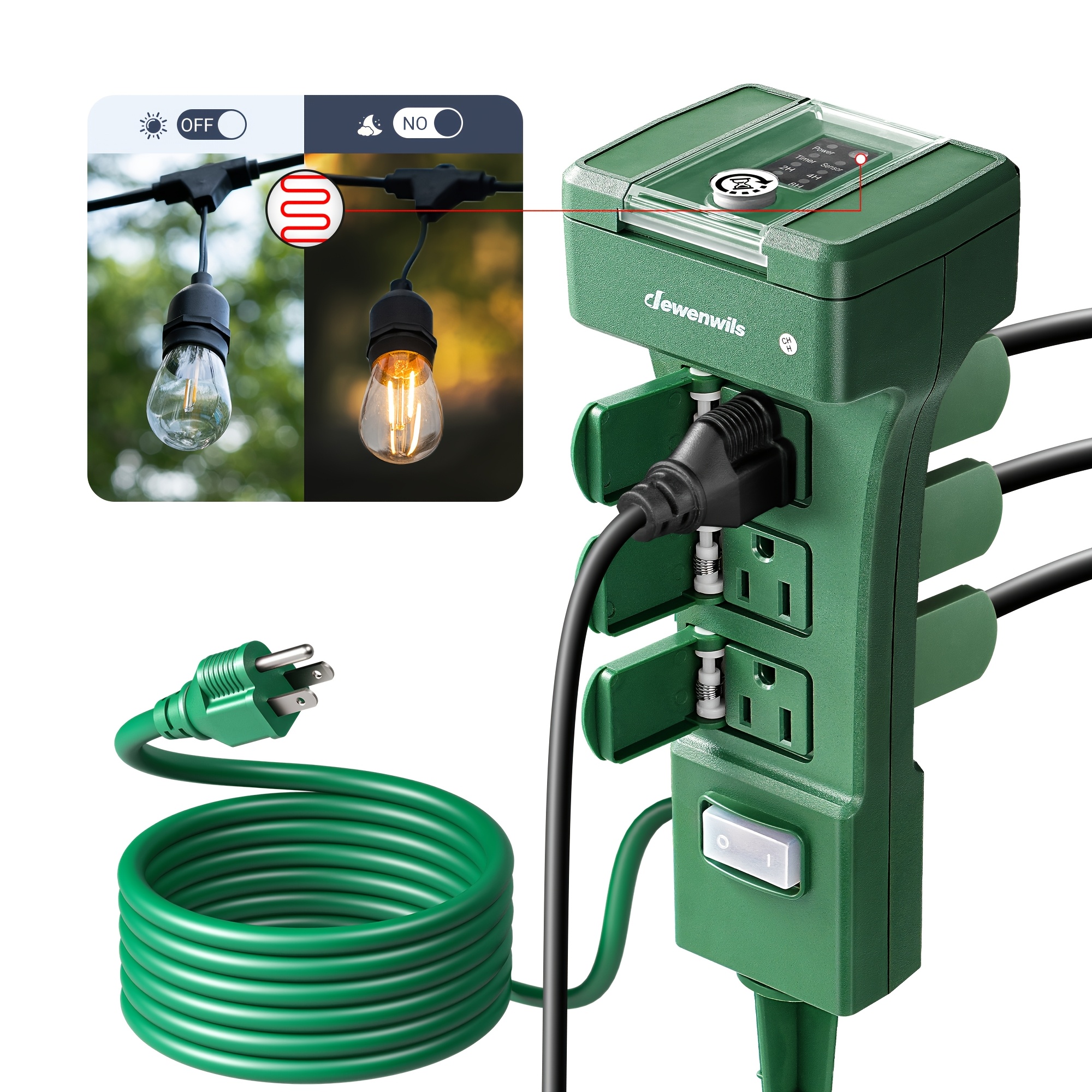 TEMU Outdoor Timer With Photocell, 6 Grounded Outlets, 6ft Extension Cord, 15a 1875w, Dusk To Dawn Light Timer For Christmas Lights, Halloween