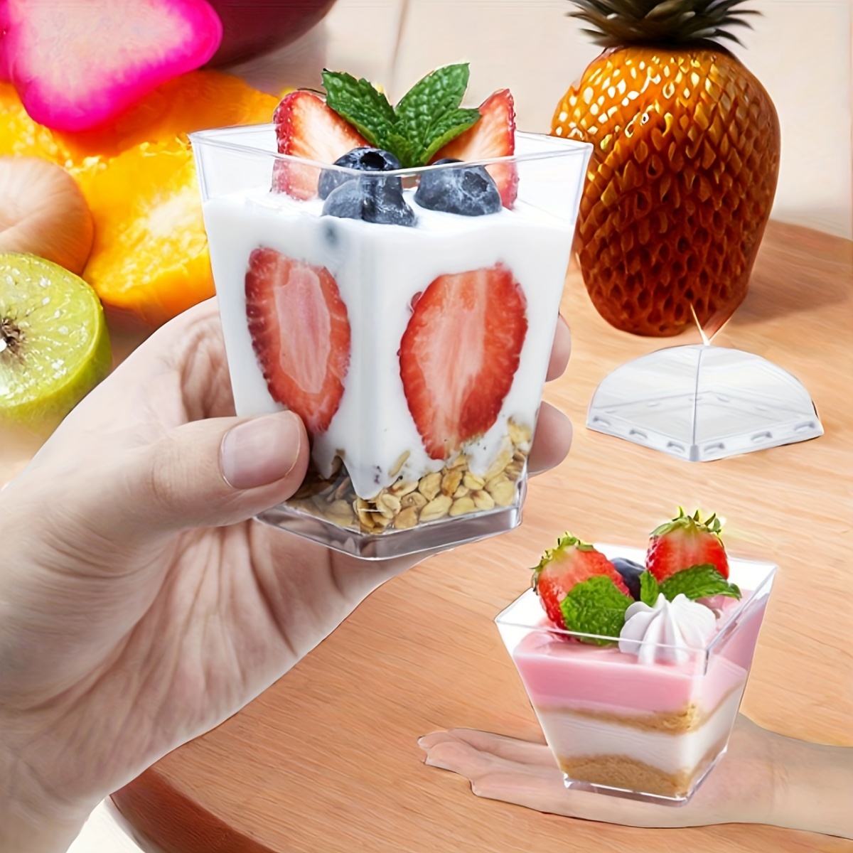 Dessertbecher Mit Deckel – 100 Stück, Transparent, BPA-frei, 360 Ml, Inkl. Löffel – Ideal Für Party, Hochzeit, Picknick
