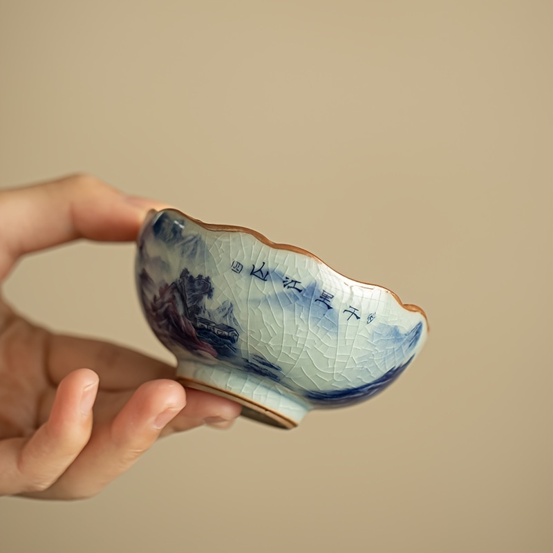Image of Ceramic Master Teacup Set, 60ml Qinghua Huailao Clay Gaiwan, Reusable, Hand-wash Only, Insulated, Multipurpose Vintage Fu Tea Cups