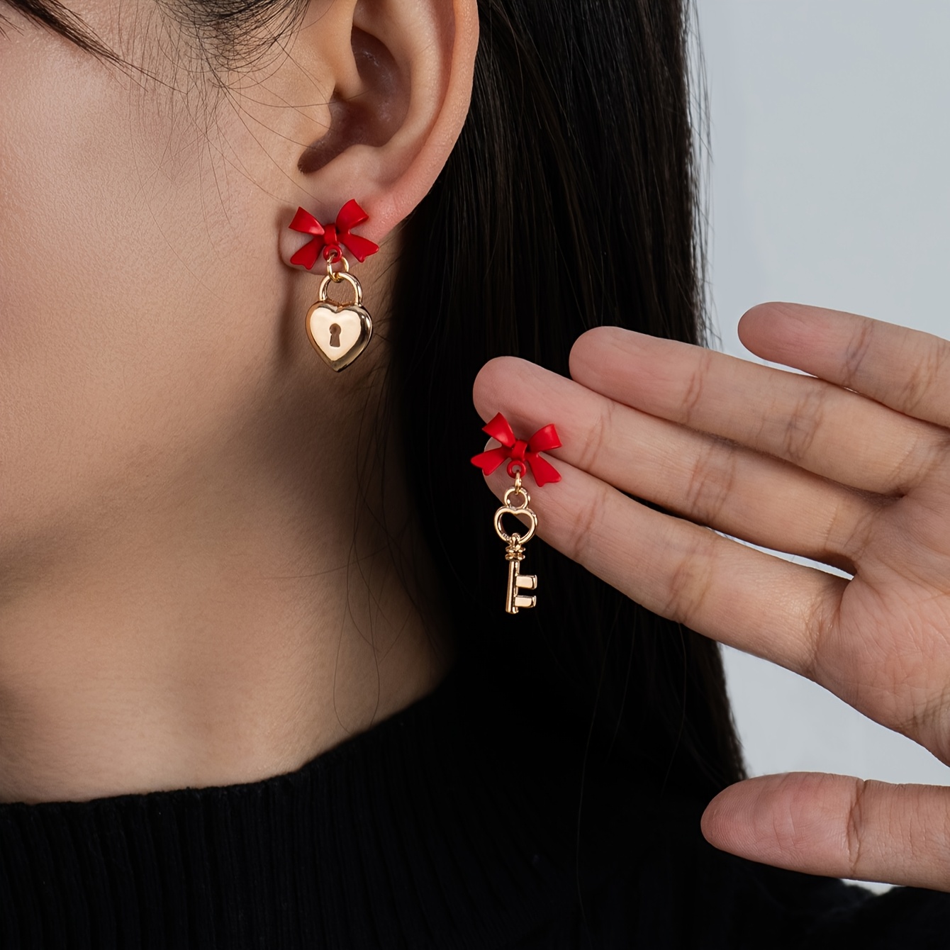 

[1 Pair Heart Key Dangle Earrings] Valentine's Day Heart & Key Dangle Earrings, Cute Zinc Alloy Earrings With Iron Ear Needle, Non-feather, For & Gift-, Suitable