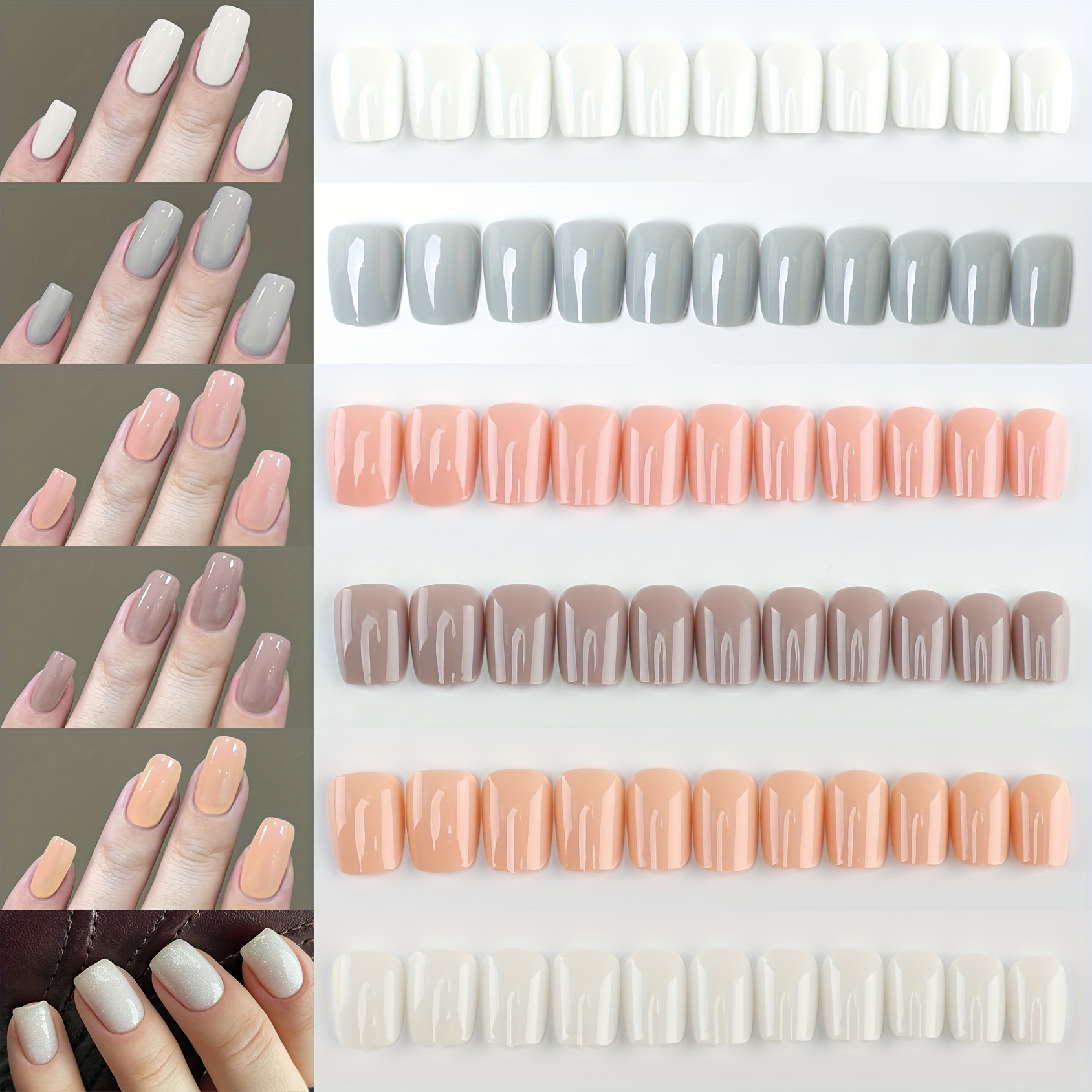 

180pcs Of 6 Styles Of Medium And Short Art , To Wear Nail Art, Or
