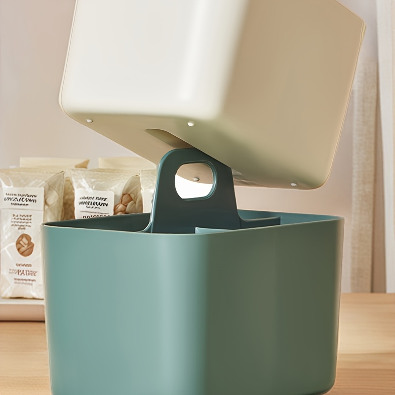 portable cosmetic organizer with handle beige or teal lightweight bathroom storage box open   for vanity makeup kitchen desk durable plastic construction space saving organizer basket bathroom organizers and storage kitchen organization easytoclean material busy professionals Product details 8