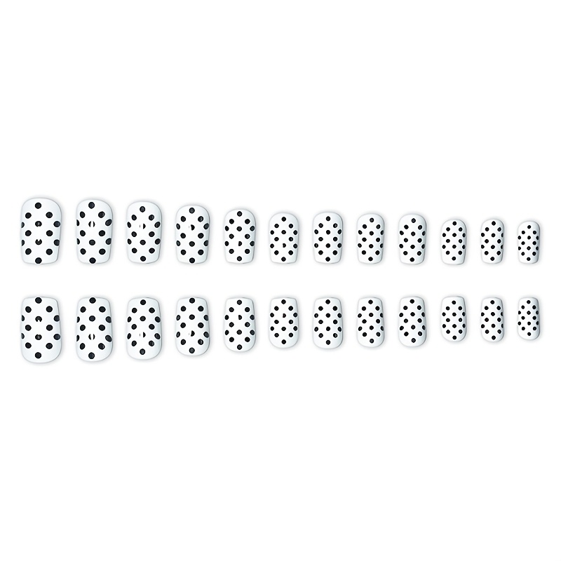 TEMU 24pcs Short Square Press-on Nails, Creamy With Polka Dots, Simple Ins-style Fake Nails, Versatile For Daily Commuting, Student Dates, And