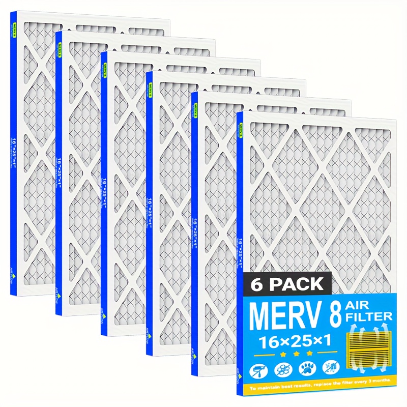 TEMU Ac Furnace Air Filter Measuring 16x25x1, Merv 8 Rated, Designed For Defense, In Packs Of 4 And 6, With A Pleated Design And Electrostatic
