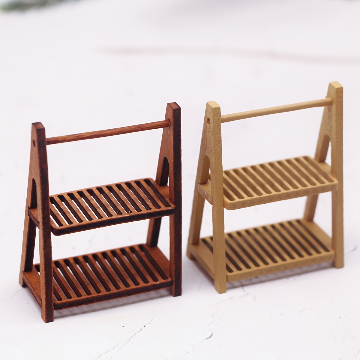 

2pcs Miniature Wooden Multi-tier Shelf Set - Dollhouse Decor & Holiday Display