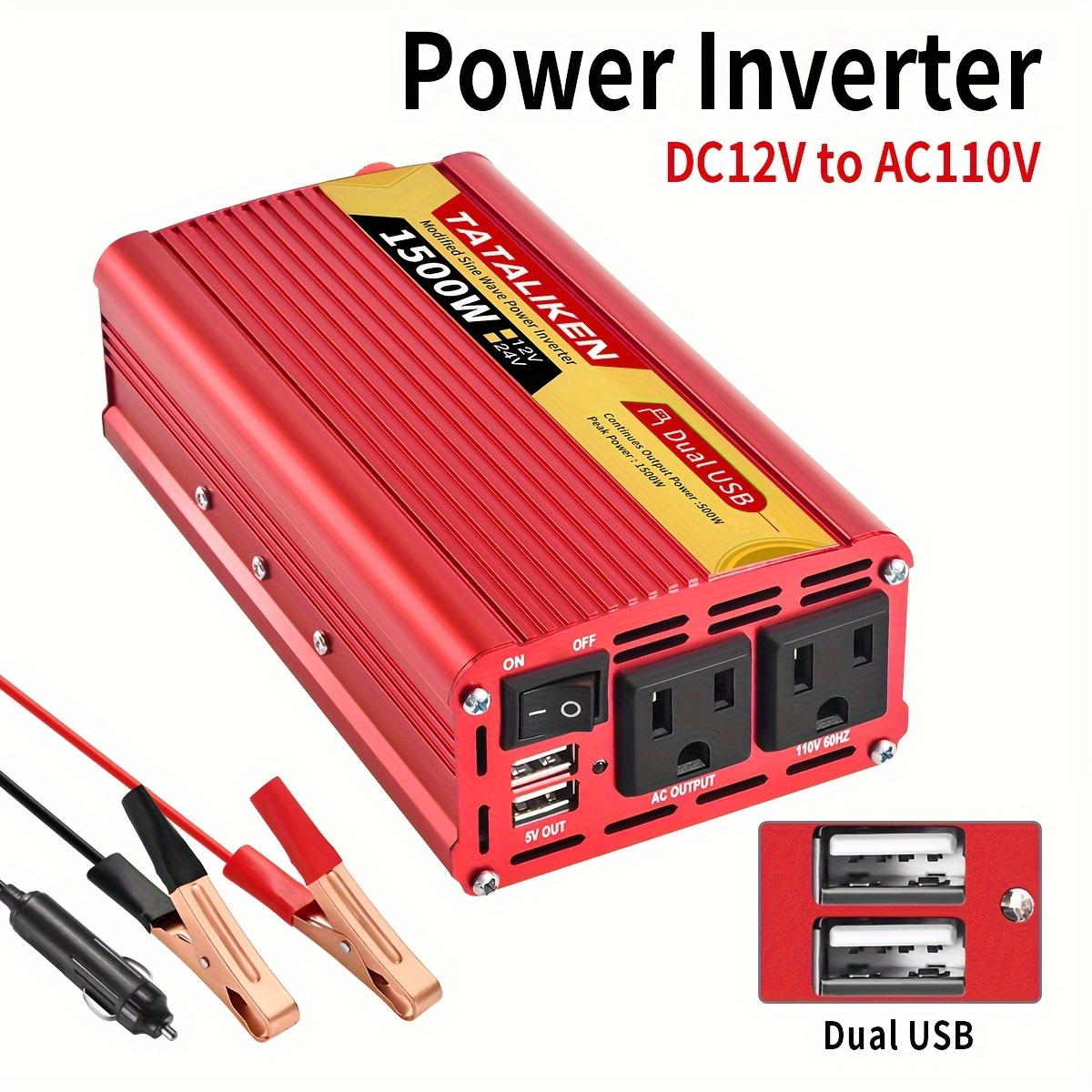 

Inverter Charger Converter 1500w 12v To Ac 110v Converter With Usb Inverter For Mobile Phones, Laptops And Other Devices, Without Battery