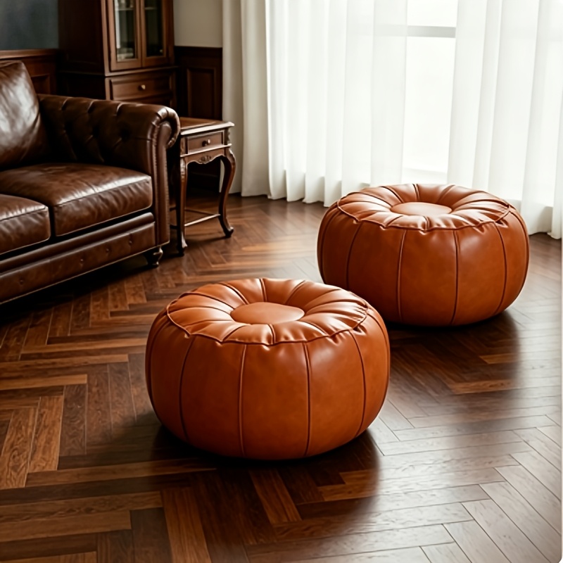 2-pack of Storage Beanbag Chair Covers - Pumpkin Oval Shape, Suitable for Storing Clothes. It Has Storage Function and Is Suitable for Outdoor Use. It Is Comfortable and Soft, Made of Thickened Faux Leather (filling Not Included).