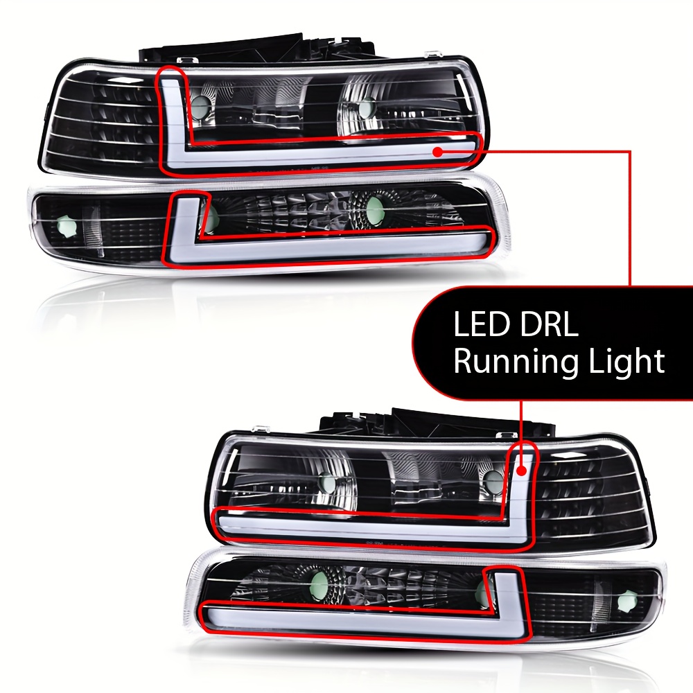 TEMU Headlight Assembly Fit For Chevy For Silverado For 1500 For 2500 99-02 Headlamps Clear Lens Clear Reflector, Without Battery