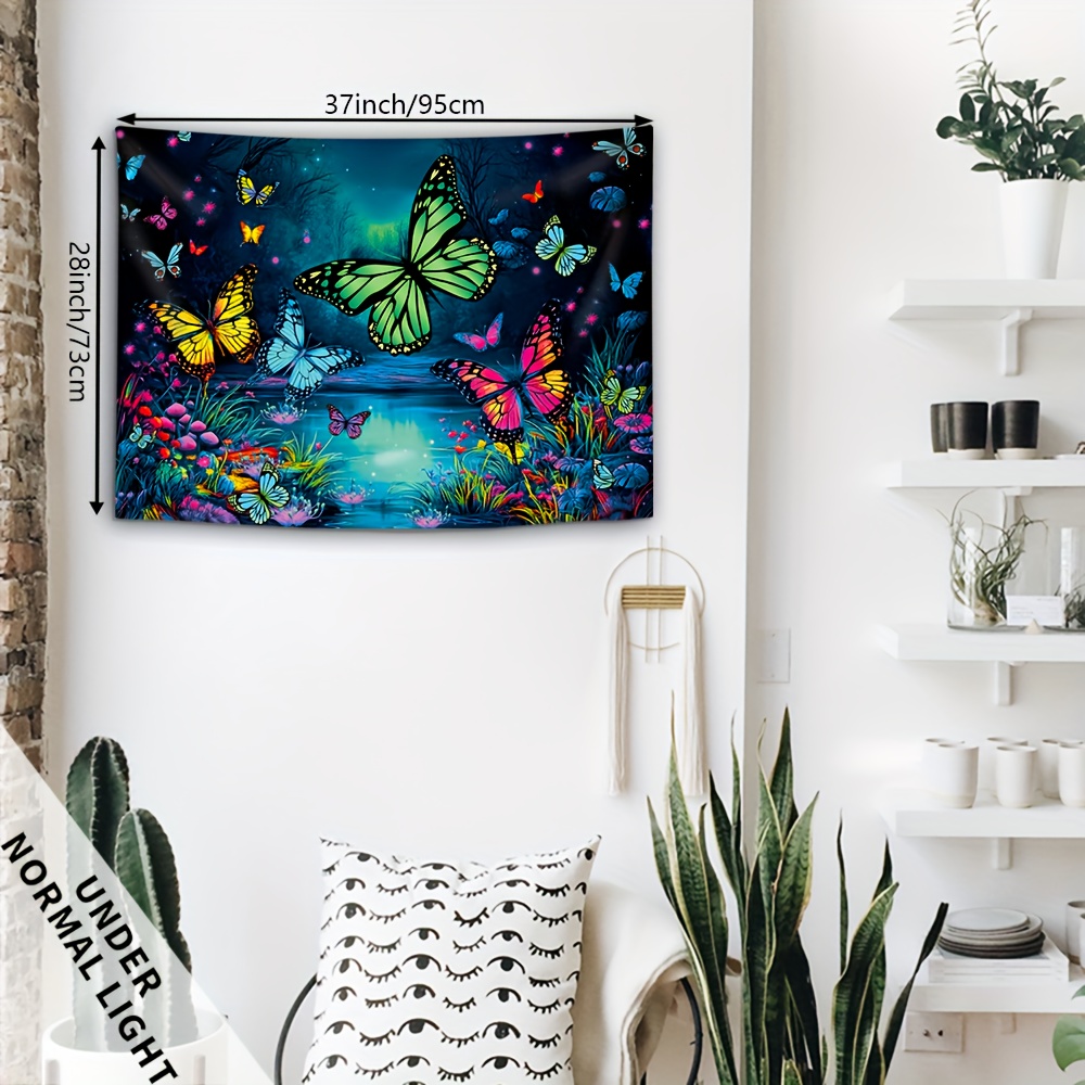 Pond Butterfly Uv Black Light Tapestry Fluorescent Wall Decor_voghion.com
