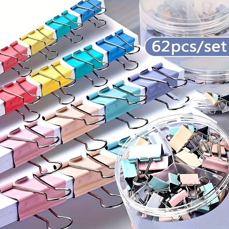 

1 Set / 62pcs Binder Clips, Mixed Size Office Folders - Adjustable, Rust-proof, - 10pcs 25mm + 20pcs 19mm + 32pcs 15mm, Organizing Files, And Documents