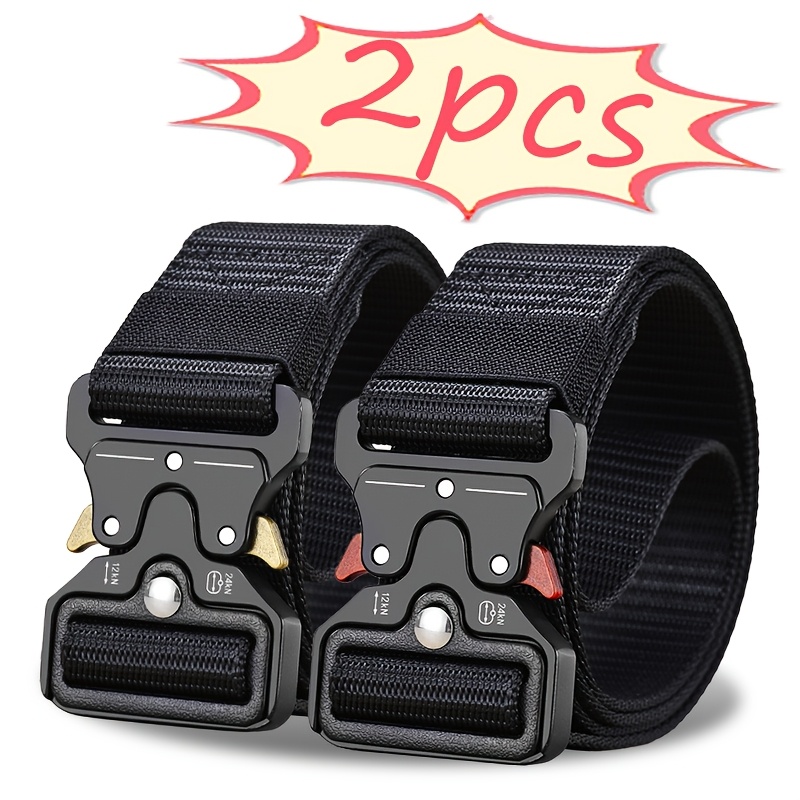 

2pcs Ckiruv Tactical Canvas Belts - Quick-release , For Outdoor Sports & Training, Stylish Black With Red/golden Accents,, Multifunctional, Fashion, , Must-have Item