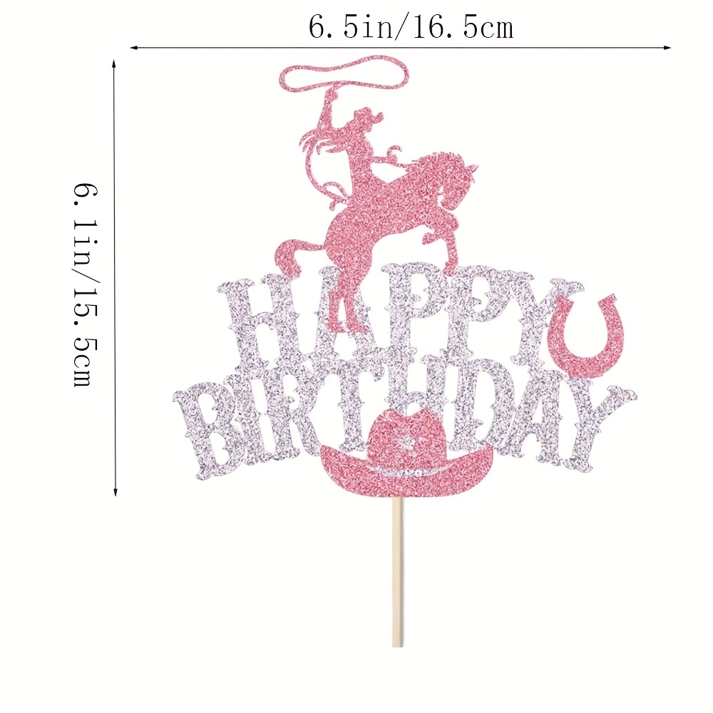 Image of A Sparkling Cowgirl Birthday Cake Topper Featuring A Cowboy Hat And Horseshoe, Perfect For A Western-themed Cowgirl Birthday Party, Halloween, Christmas
