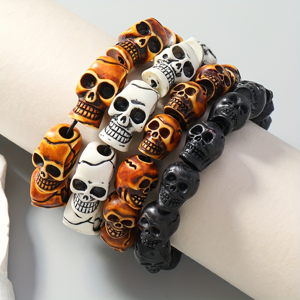 

1pc Men's Skull Bracelet For Daily Commuting And , Halloween Resin Skull Beaded Couple Bracelet, Hip-hop Nightclub Party Cool Bracelet Set Bracelet Streetwear Accessories