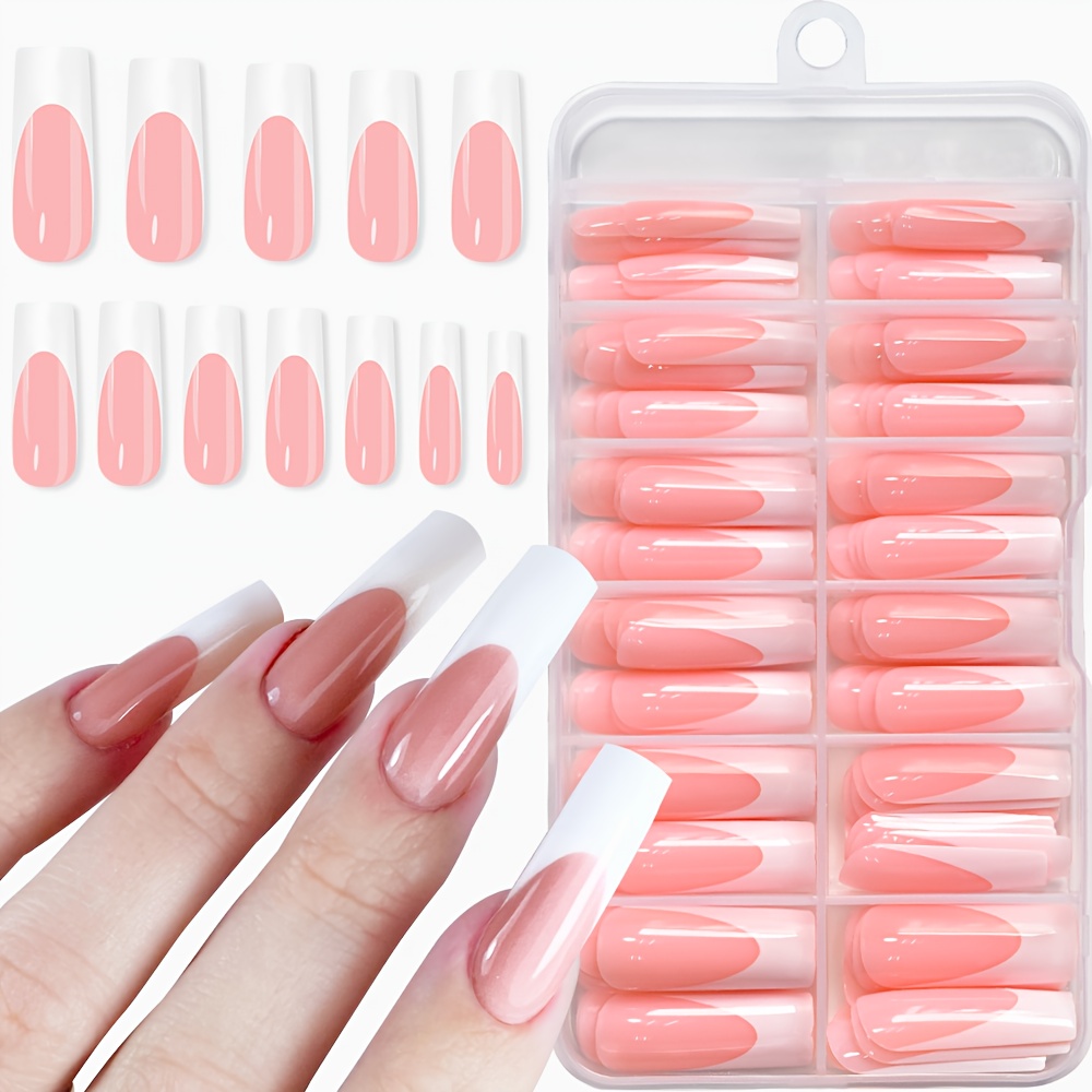 TEMU 120pcs/box White -on Nails Square Shape Medium Length Glossy Finish Solid Color Fake Nails For , Salon-quality Easy Application, Cute Nails,