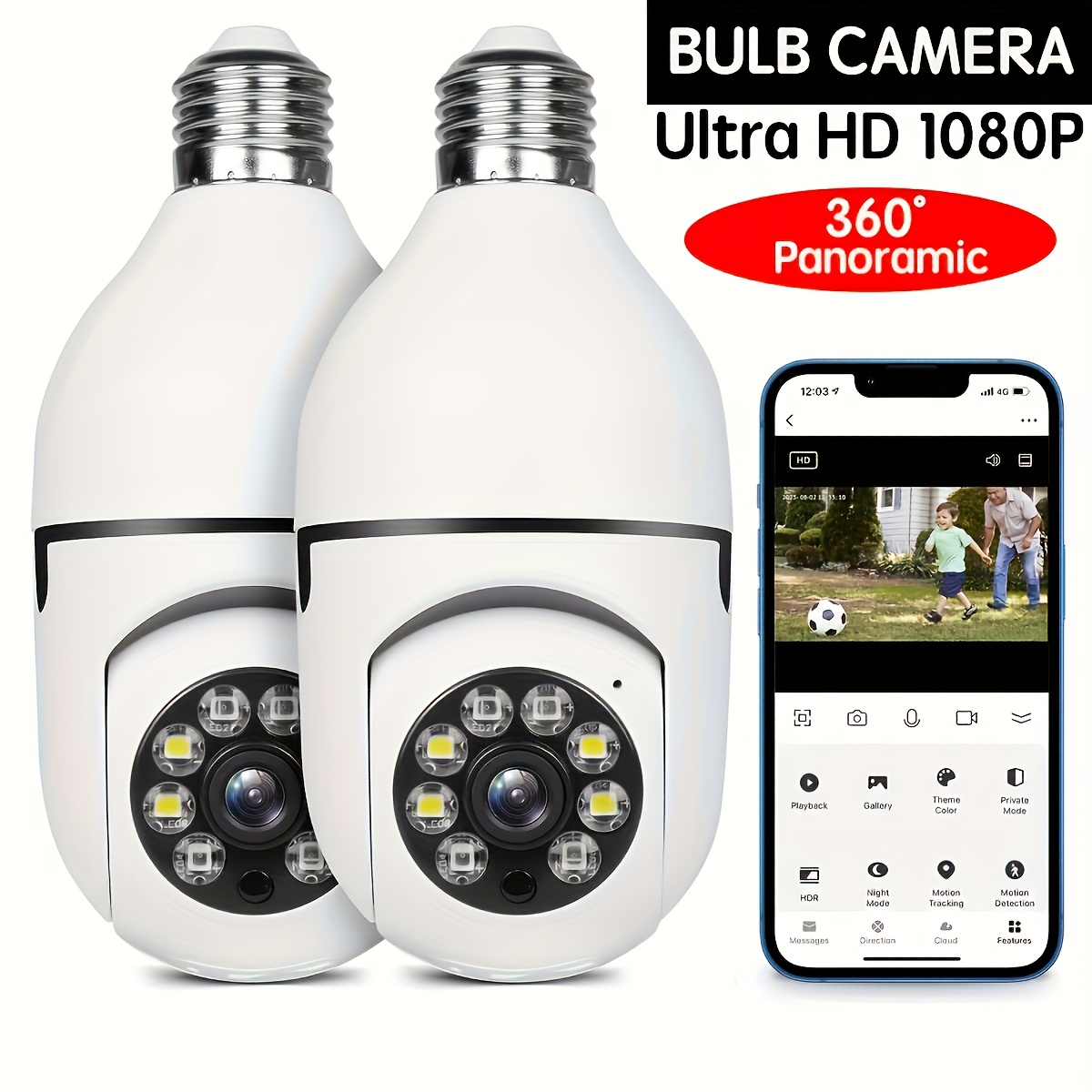 1080p hd smart wifi light bulb camera 355 ptz motion tracking two way audio weatherproof dual wifi alarm notifications  27 screw in security solution for home outdoor details 1