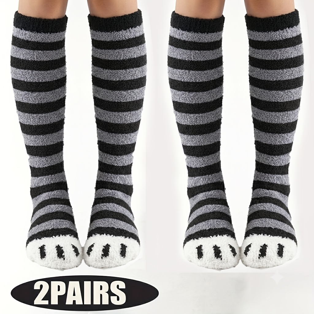 TEMU Of Cute Cartoon Cat Paw Coral Warm Socks, Soft And Friendly Comfortable Socks, Home Socks, Floor Calf Socks, Comfortable And Casual Versatile