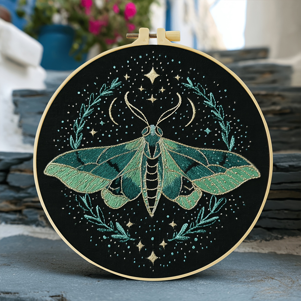 TEMU 1pc Embroidery Kit, 20x20cm/7.9x7.9 Inches, Moth, Hand Embroidery Kit, Suitable For Adults And Beginners, Includes Embroidery Cloth,