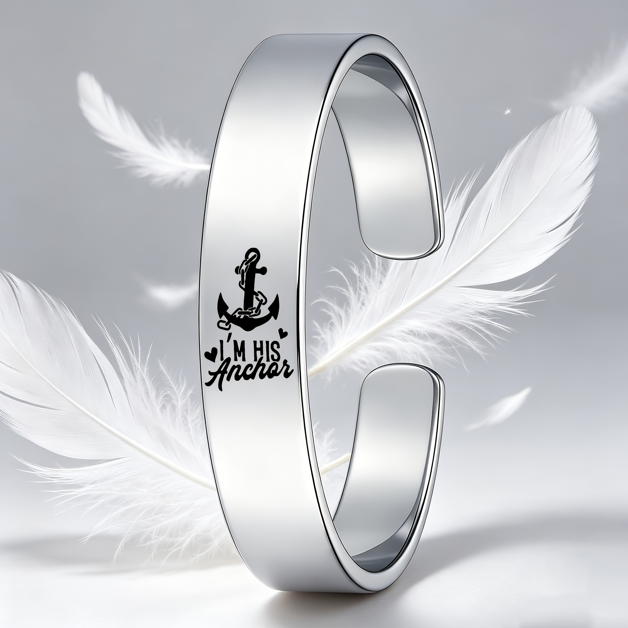 Couple's Anchor & Rudder Open Bangle Bracelet Set in Stainless Steel