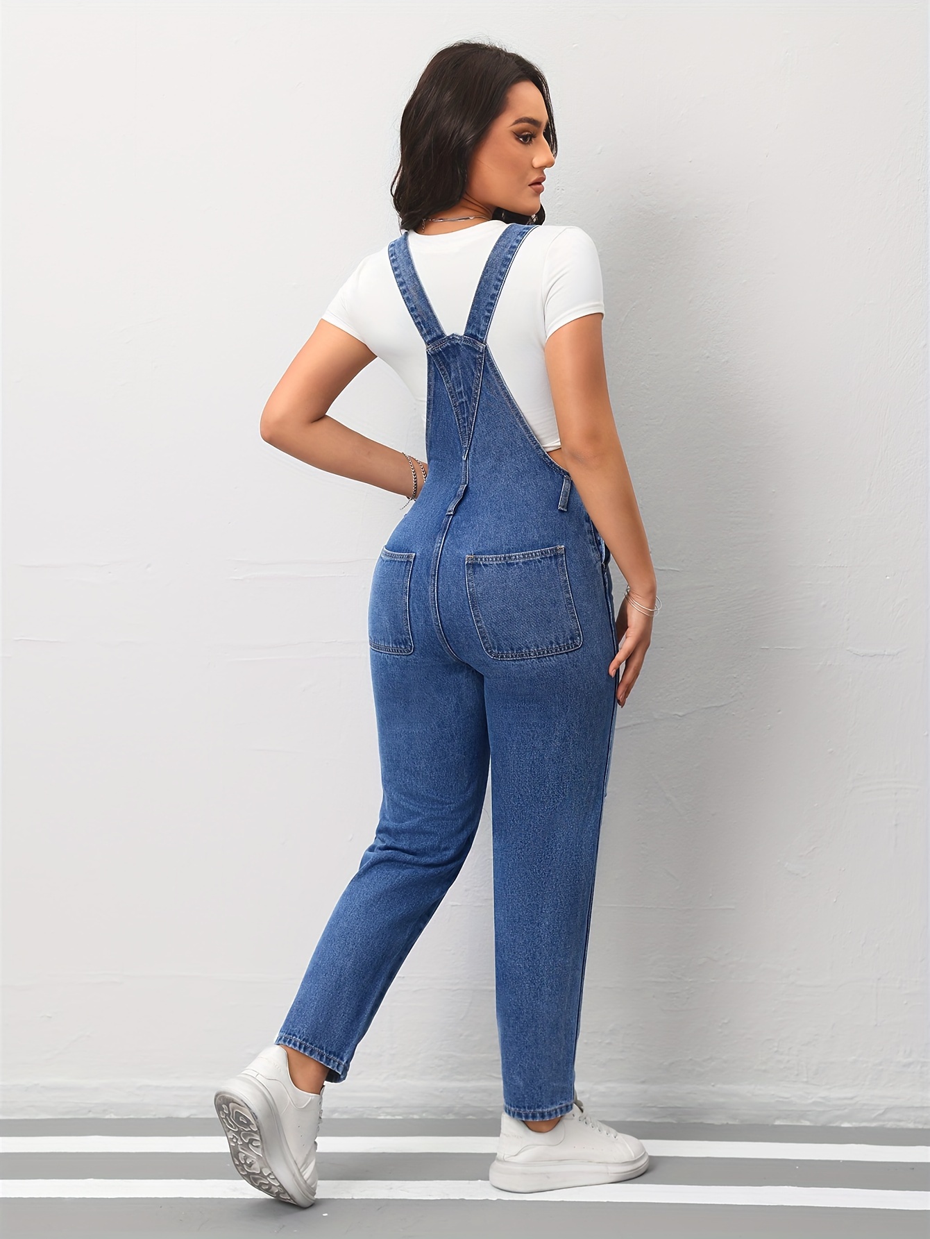 women's casual ripped denim overalls adjustable straps slash