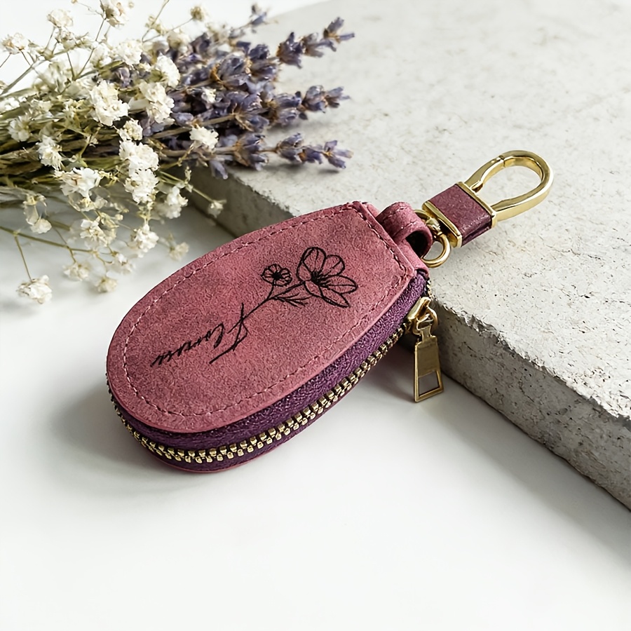 TEMU A Custom-made Golden Zipper Key Storage Pouch, Handcrafted Key Case - Zipper Car Key Bag, Customizable With Names Or Text, Durable Key Storage