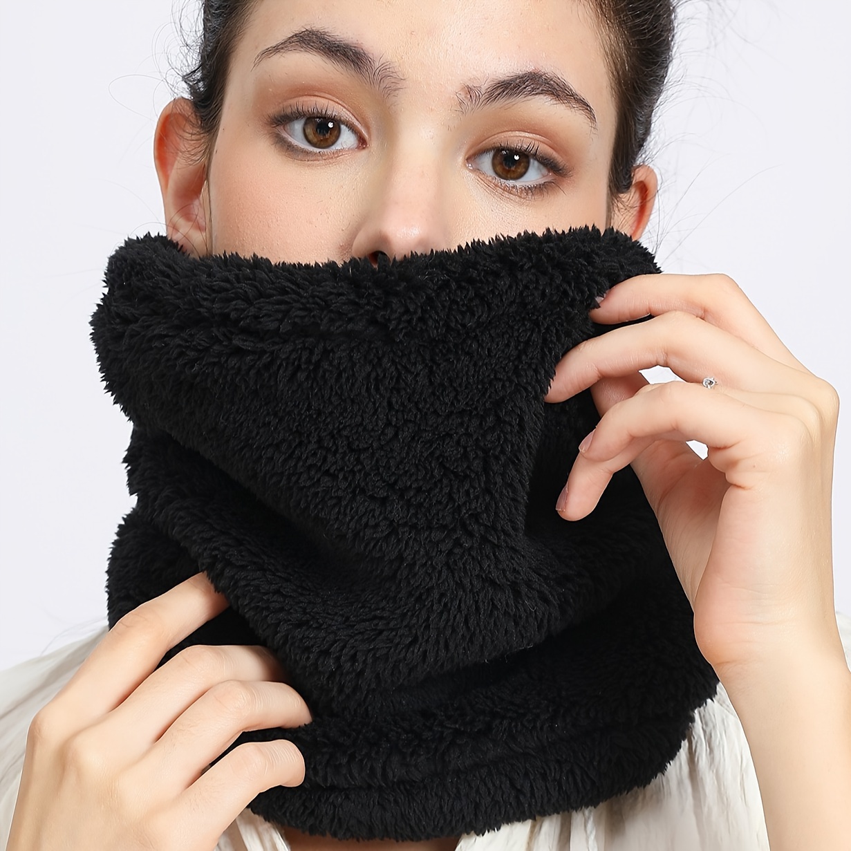 A Solid Color Warm And Cold-proof Face Mask High Collar Scarf Lengthened Plush Pullover Scarf With Elastic Neck Outdoor Riding Fishing Windproof Scarf