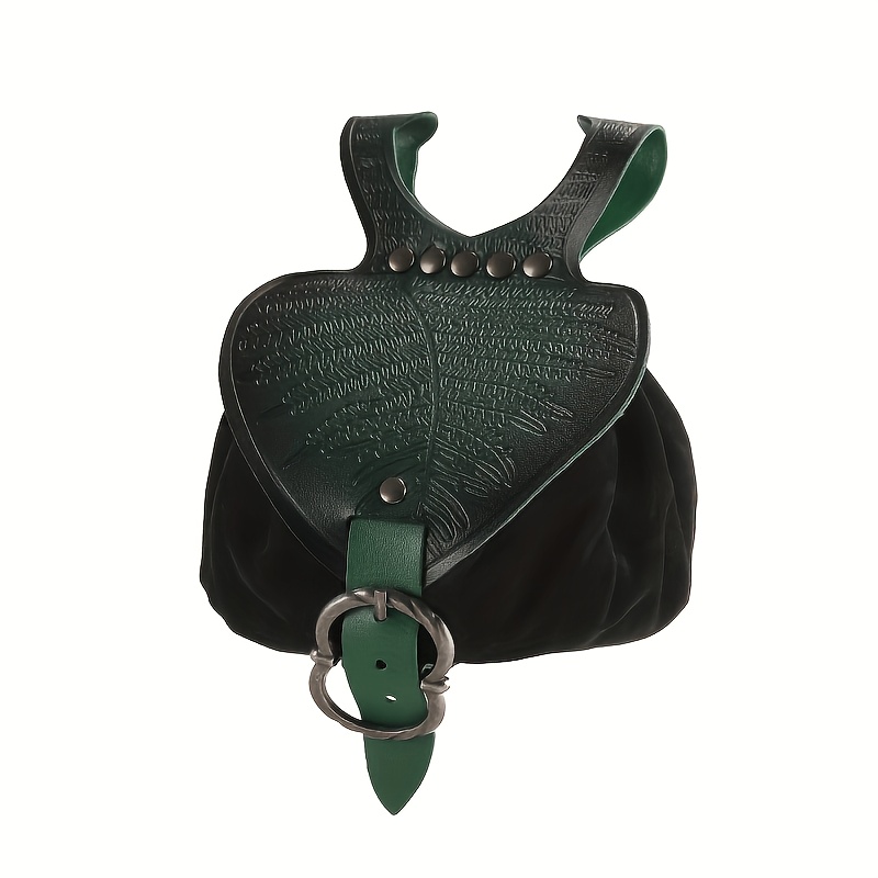 TEMU 1pc Renaissance-style Leaf Embossed Waist Pouch, Enhances Elf-themed Ambiance, Suitable For Medieval-themed Events, Viking Cosplay, And Larp.