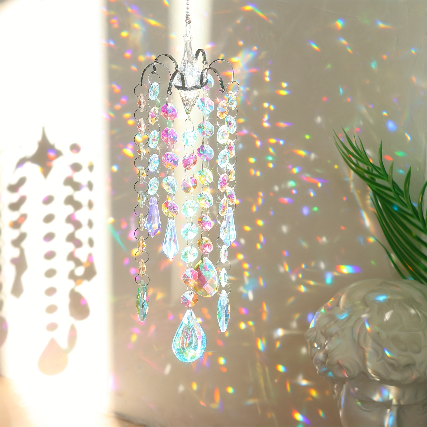 

1pc, Super Flash Diamond Crystal Hanging Light Wind Chime Sun Catcher Suitable For Home Garden Window Car Hanging Pendant, Home Decor