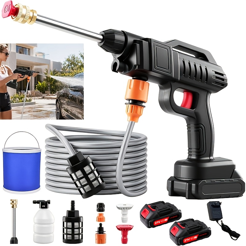 Image of Portable Pressure Washer With 2 Batteries, 870psi Power Washer, 21v 2000mah Battery For Car Garden Home Patio Driveways, 5meter Hose Included