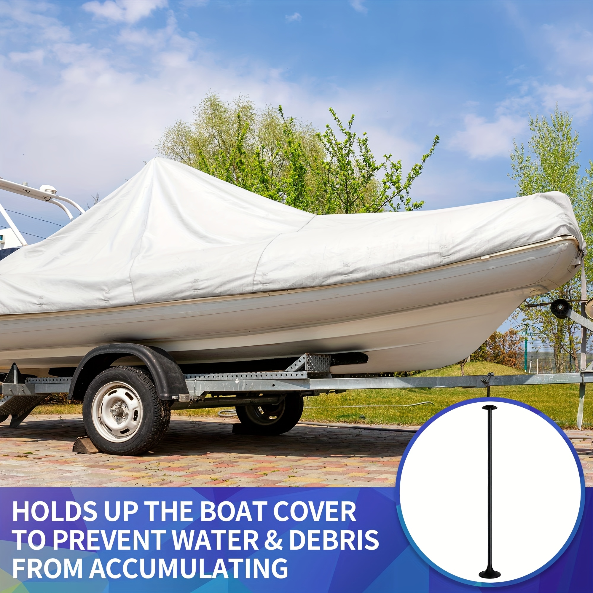 Wave One Marine Support Poles Boat Cover Support Poles With Straps - Adjustable Aluminum System (2-Pack) Tarp Straps