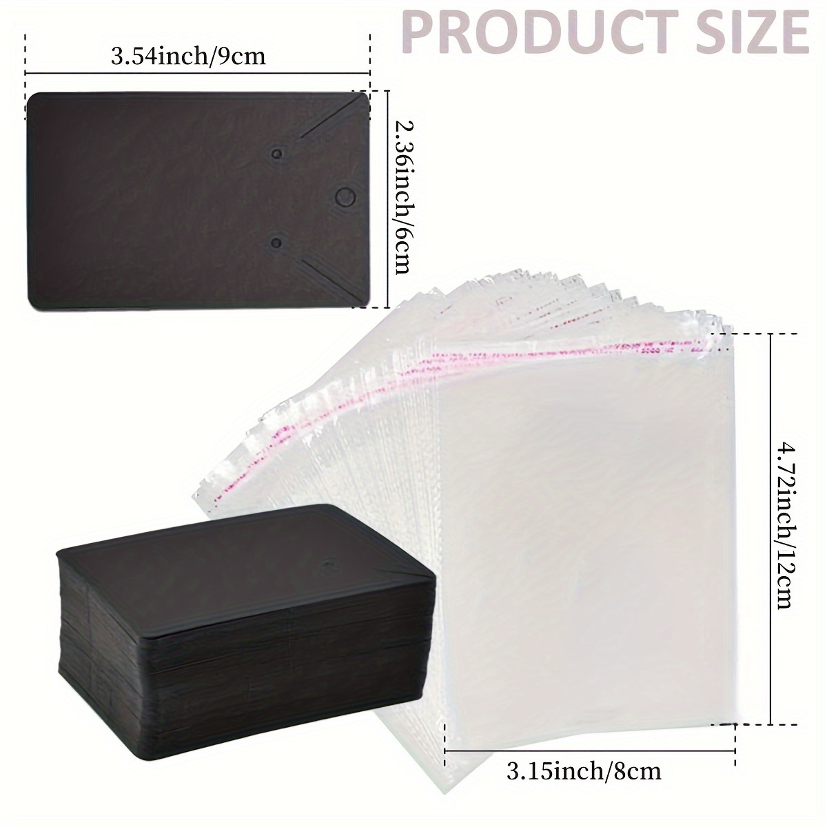 200 Supports Cartes Boucles D'oreilles - Cartes 5x9cm + Sacs - Auto-adhésif Noir - Pour Présentation Bijoux