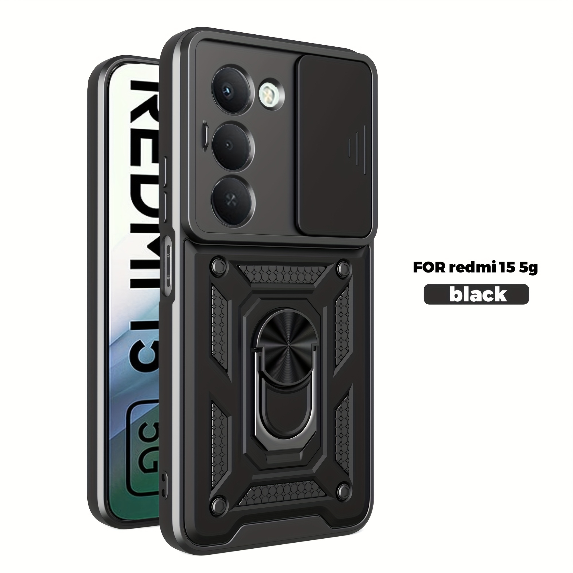 TEMU para Teléfono - para Redmi 15 4G/5G ( 169 mm), con Cubierta Deslizante para Lente de Cámara, Soporte Magnético Giratorio de 360° Incorporado,