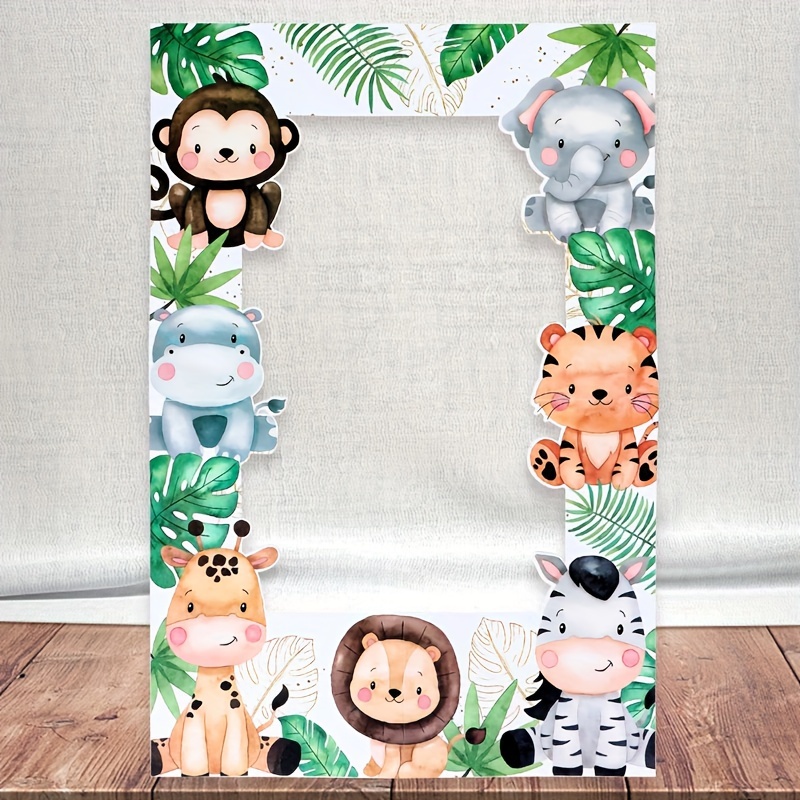 

1set Jungle Animals Paper Frame Photo Props Happy Birthday Decorations For Home Wild 1 Safari 1st Birthday Baby Shower Party Supplies Woodland Photo Frame