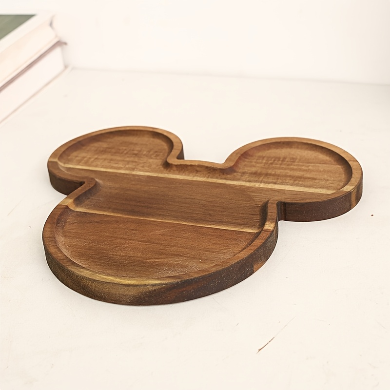 TEMU Cute Shaped Solid Wood Storage Tray, Natural Rustic Decorative Plate, Jewelry And Earring Holder For Dressing Table, Bedroom Cosmetic Organizer,