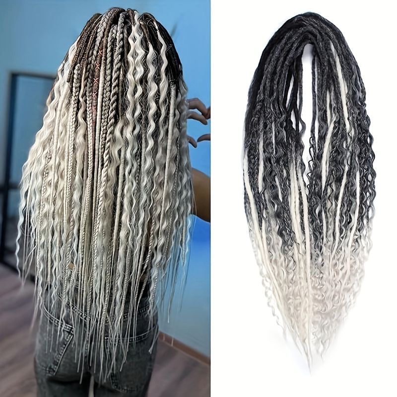   handmade double tail braided hair extensions 24 inch synthetic fiber curly wave style mixed braids 15 strands per pack for women details 1
