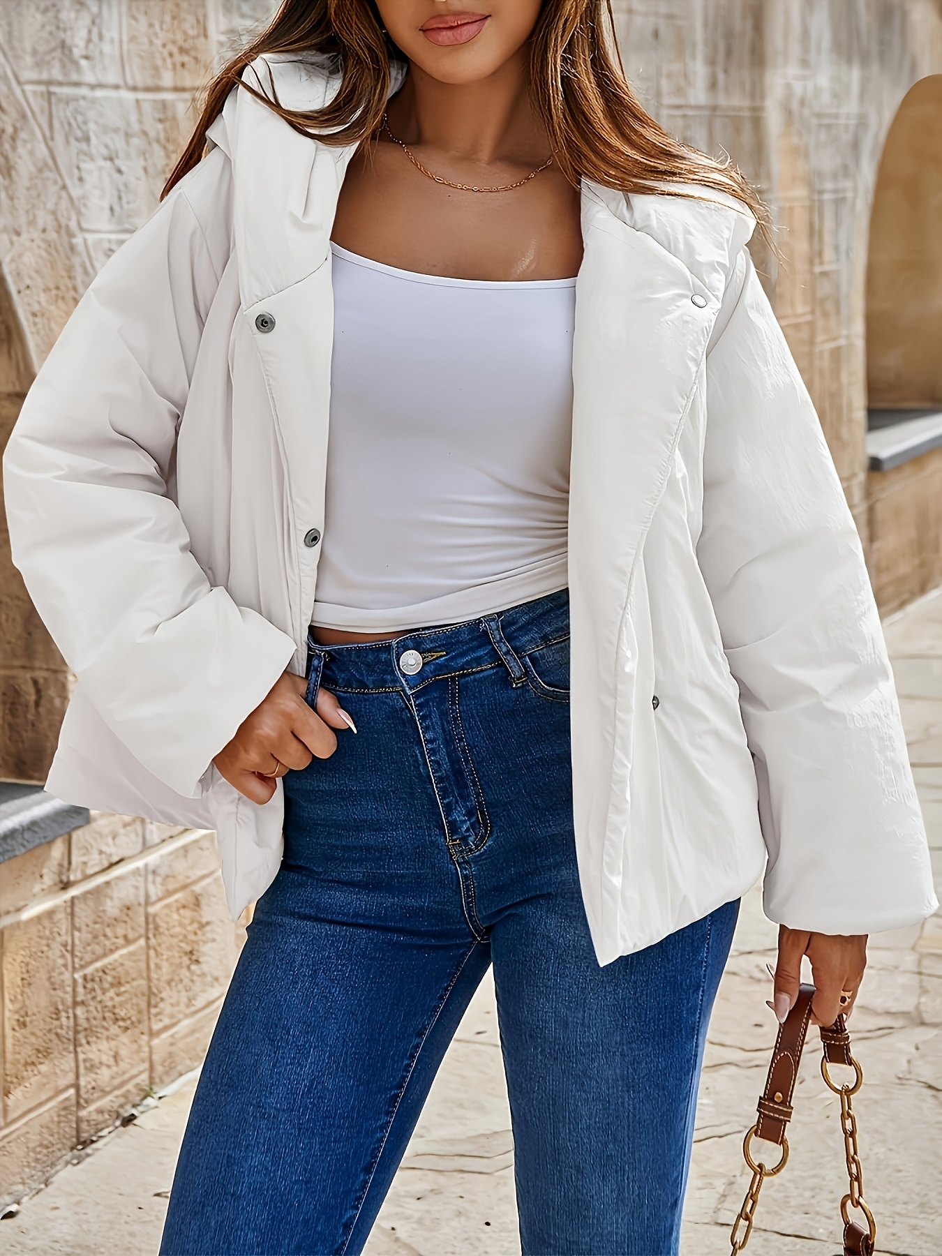 BUMPOFCHICKEN winter 長袖 Winter Solid Women Crop Puffer down Jacket Bomber Jacket