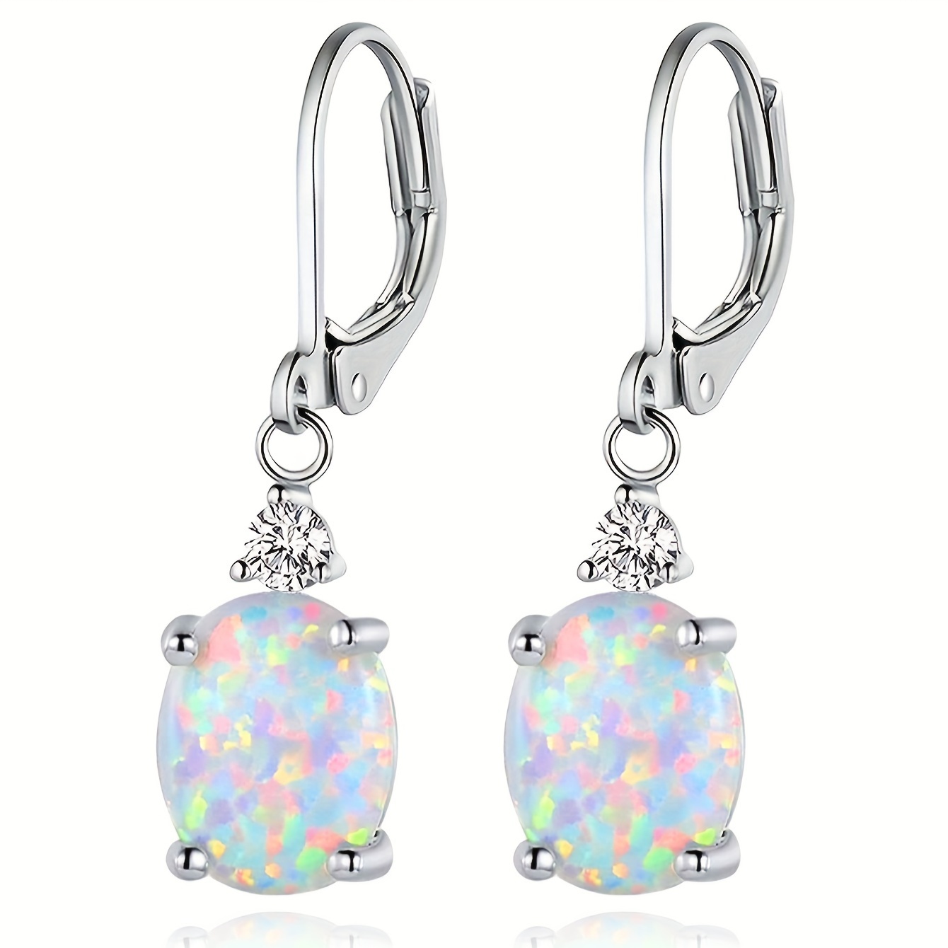 

Oval Shape Colorful Opal Dangle Earrings Elegant Simple Style Copper Jewelry Female Gift