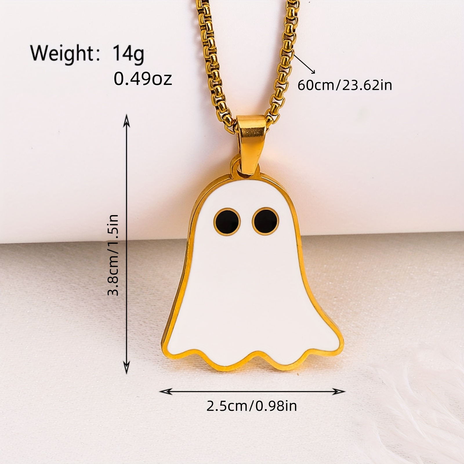 1pc Cute Ghost Pendant Necklace, 304 Stainless Steel, Funny Couple'S  Fashion Jewelry, Non-Magnetic, White SAN164