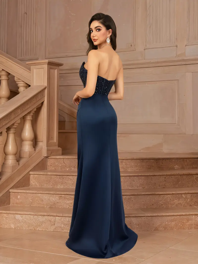 elegant holiday attire glossy navy blue sleeveless gown lace - Temu elegant holiday attire glossy navy blue sleeveless gown lace - Temu