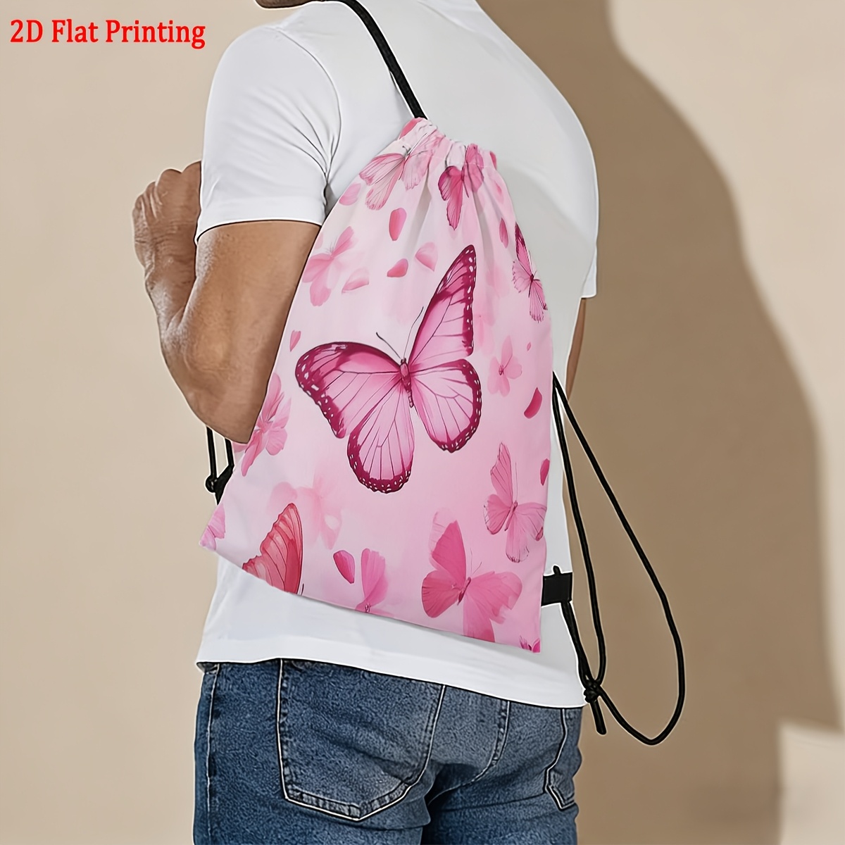 TEMU 1pc Pink Drawstring Gym Bag - Oxford Nylon Suitable For Outdoor, Fitness,, Travel | Multicolor Drawstring Closure Tote | Gift For,, | Minimalist