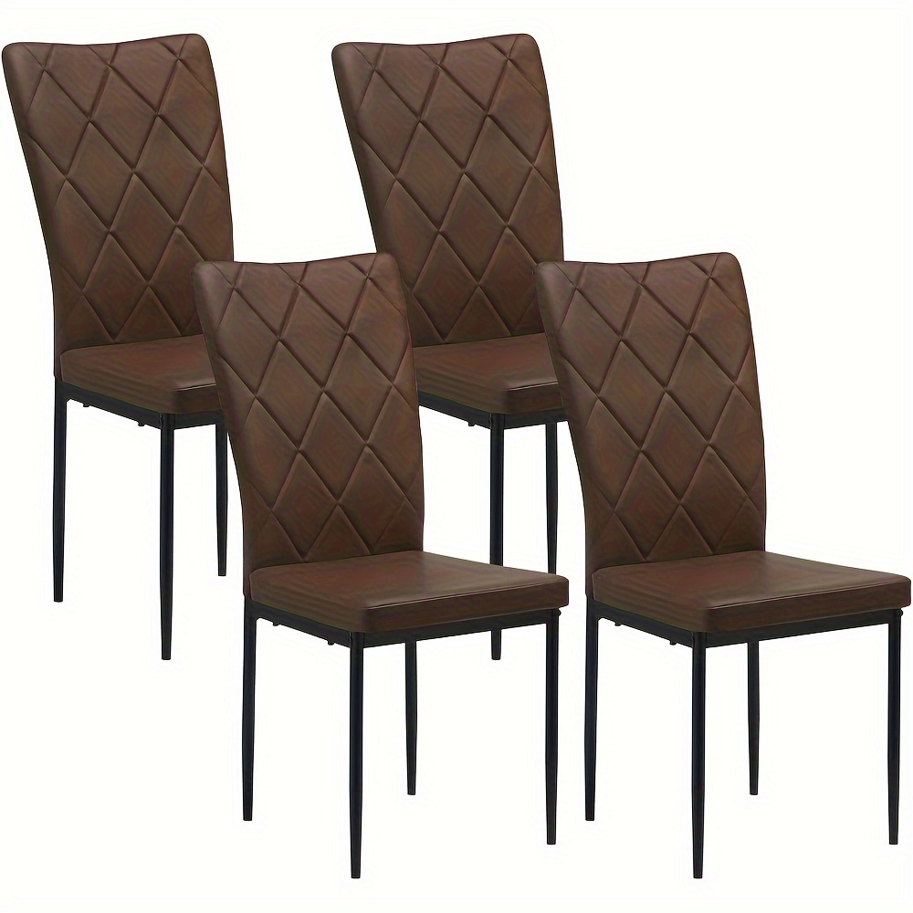 Image of 4pcs Dining Chairs, Kitchen Chairs, Vintage Faux Leather Chairs, With High Back, Thick Padded Seat, Metal Legs, Modern