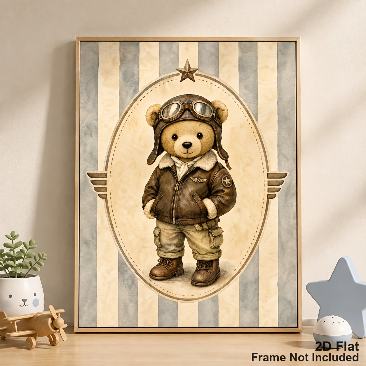 Vintage Teddy Bear Aviator Animal Illustration Canvas Art